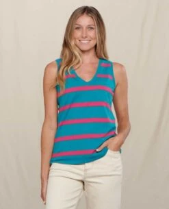 Grom Tank - Women's -Toad&Co Sales Store 1036006509 ToadandCo GromTank CuracaoWideStripe Wmns Front