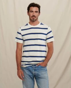 Grom Hemp Short-Sleeve Tee - Men's -Toad&Co Sales Store 1036006652 ToadandCo GromHempSSCrew EgretWideStripe Mens Front