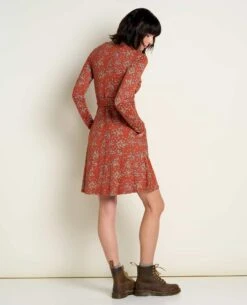Cue Wrap Long Sleeve Dress -Toad&Co Sales Store T1771702 Cinnamon Seedpod Print 4