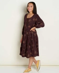 Manzana Tiered Long Sleeve Dress -Toad&Co Sales Store T1781204 Carob Floral Print 3